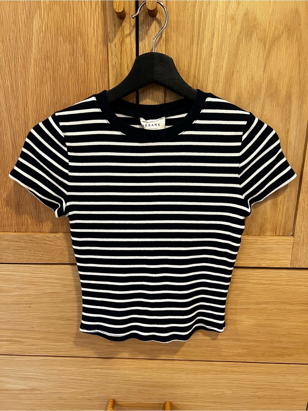 Sézane Camil Tee Shirt Navy Ivory Stripe Size Small Organic Cotton Coastal